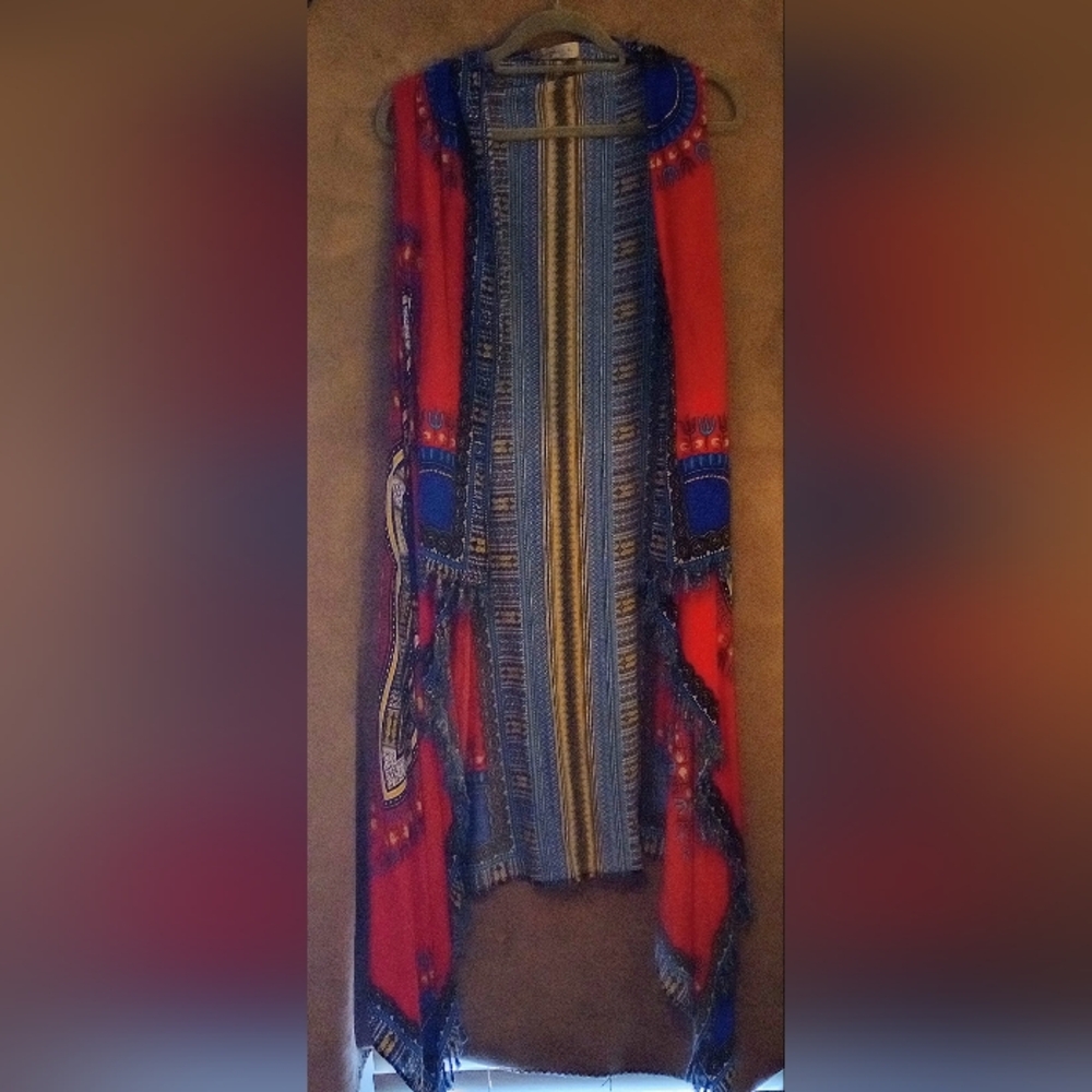 LDS XL Long Colorful Bohemian Fringe Lightweight Vest / Jasmine Sportswear